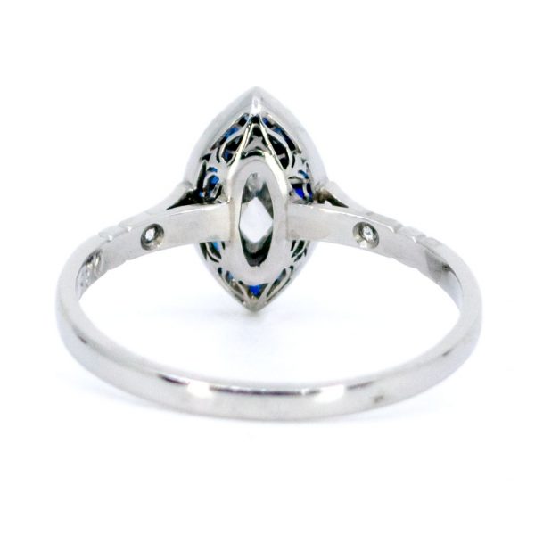 Art Deco Style Marquise Cut Diamond and Sapphire Target Ring