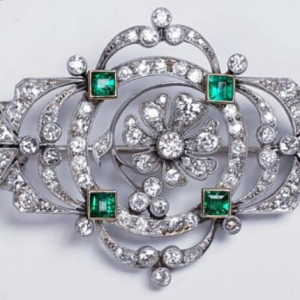 Belle Epoque Antique Emerald and Diamond Brooch