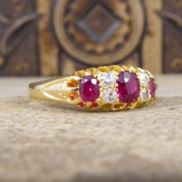 Edwardian Antique Vibrant Ruby and Old Cut Diamond Ring