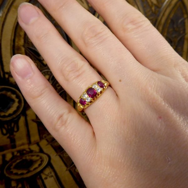 Edwardian Ruby and Diamond Navette Ring - French