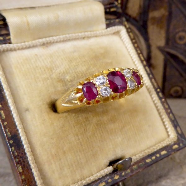 Edwardian Antique Vibrant Ruby and Old Cut Diamond Ring
