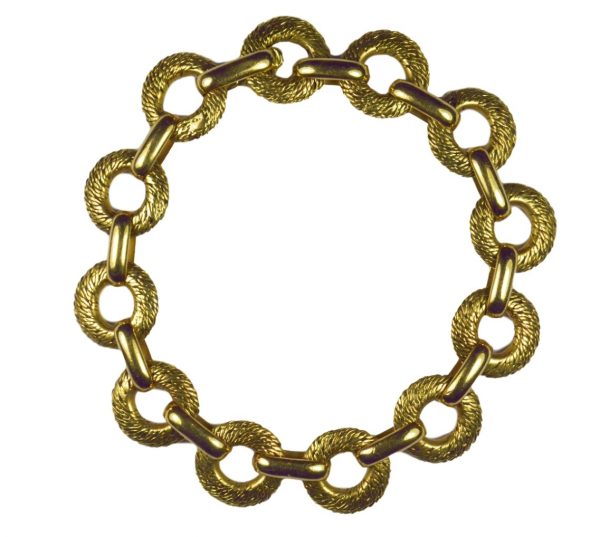 Georges Lenfant French 18ct Yellow Gold Textured Link Bracelet, Circa 1960's 