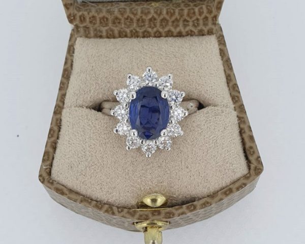 1.21ct Sapphire and Diamond Cluster Ring, 18ct White Gold
