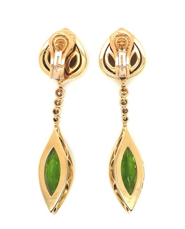 Peridot Diamond and Green Enamel Drop Earrings