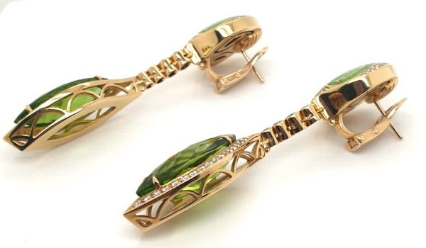 Peridot Diamond and Green Enamel Drop Earrings