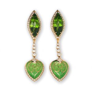 Fine Jewellery Peridot green enamel earrings drops marquise shape