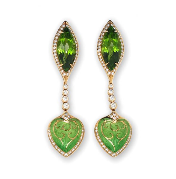 Peridot Diamond and Green Enamel Drop Earrings - Jewellery Discovery