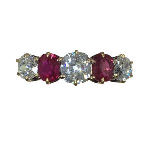Vintage Ruby diamond five stone ring