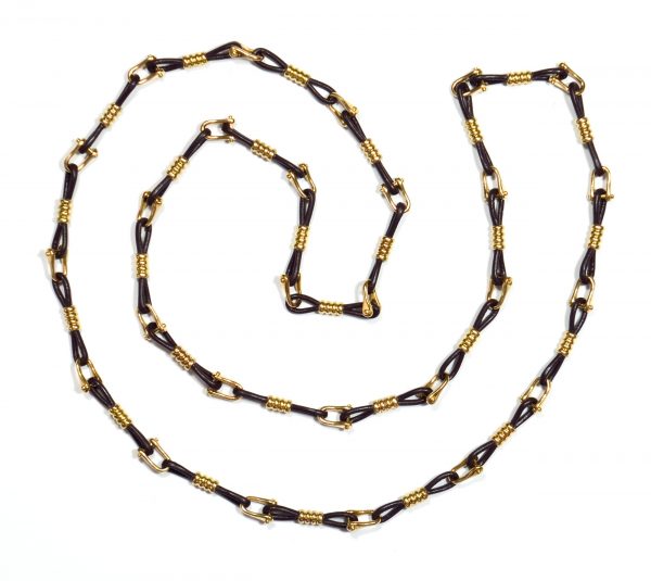 Boucheron Nautilus Gold and Leather Necklace, Signed