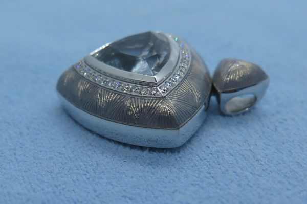 Trillion White Sapphire 8.71ct and Diamond Enamel Pendant