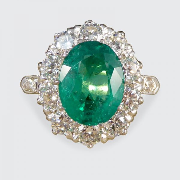 Vintage 2.17ct Emerald and 1.35ct Diamond Cluster Ring