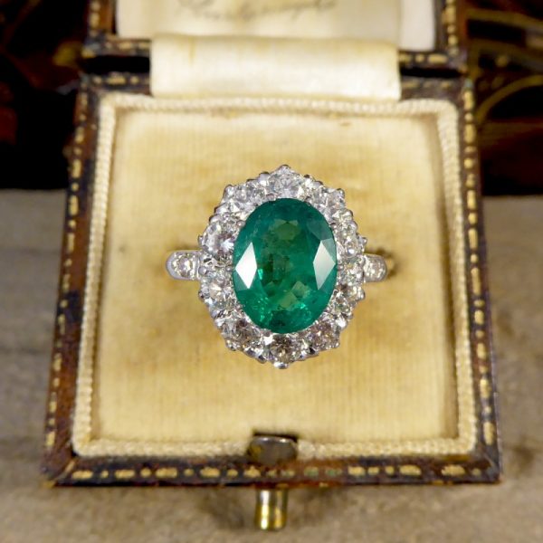 Vintage 2.17ct Emerald and 1.35ct Diamond Cluster Ring