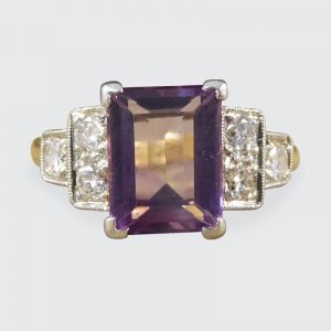 Vintage Amethyst and Diamond 18ct Gold and Platinum Ring