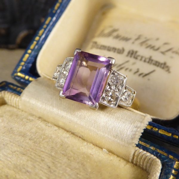 Vintage Amethyst and Diamond 18ct Gold and Platinum Ring