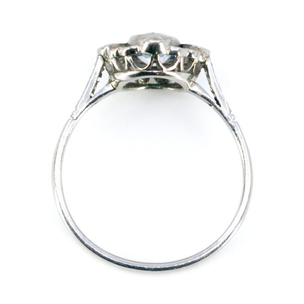 Vintage Aquamarine and Diamond Cluster Platinum Ring