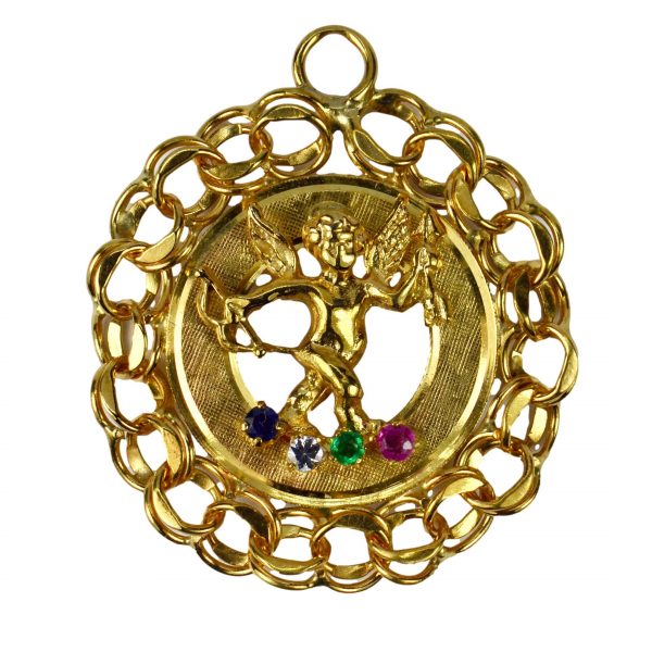 Contemporary 14ct Yellow Gold Large Cupid Charm Pendant