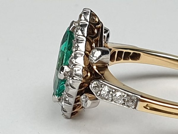 Antique Art Deco Emerald and Diamond Square Cluster Ring