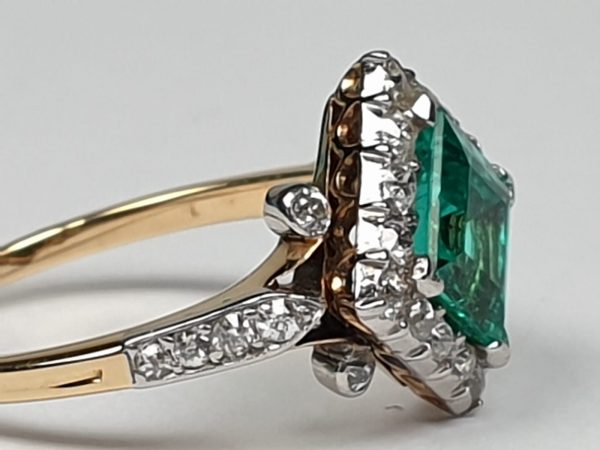 Antique Art Deco Emerald and Diamond Square Cluster Ring