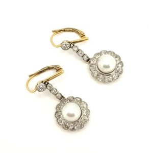 Antique Victorian Pearl and Diamond Cluster Drop Earrings, 2.80 carats