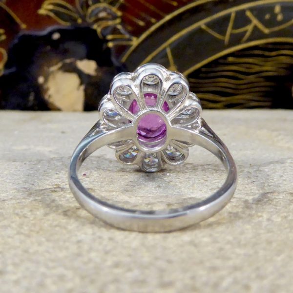 1.40ct Pink Sapphire and Diamond Oval Cluster Platinum Ring