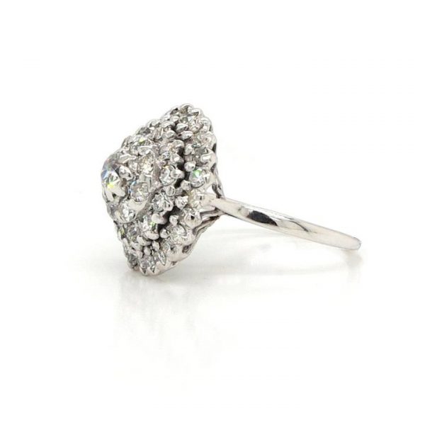 Vintage Diamond Cluster Bombe Cocktail Ring, 1.20 carat total, in 18ct white gold