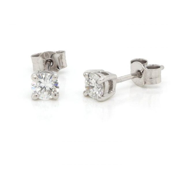Diamond Single Stone Stud Earrings in 18ct White Gold; featuring 0.45cts round brilliant-cut diamonds four-claw set, with post and butterfly fittings
