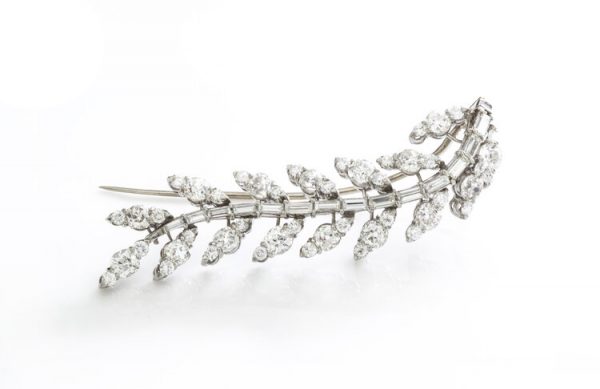Old Cut Diamond and Platinum Spray Brooch; set with 5.80 carats of antique old cut diamonds, F colour, VS1 clarity, with later 1980s platinum setting
