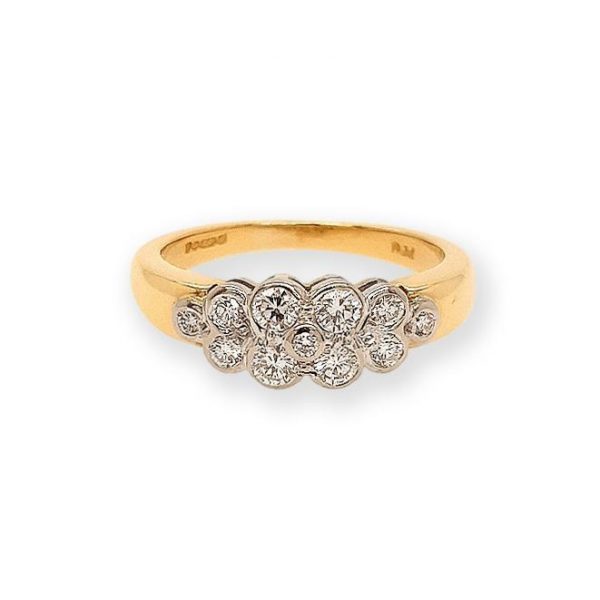 Collet Diamond Cluster Ring; set with 11 sparkling diamonds with a unique cluster shape, 0.45 carat total, collet set into 18ct gold
