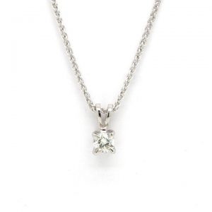 Diamond Solitaire Pendant in 18ct White Gold; featuring a 0.23ct brilliant cut diamond single stone pendant, four-claw set, on an 18" 18ct white gold chain