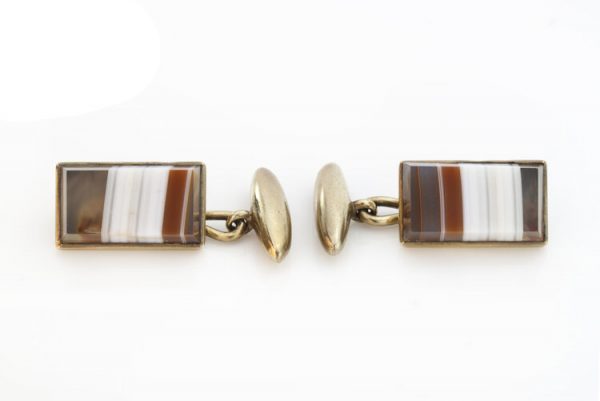 Faberge Antique Russian Agate and Silver Cufflinks; pair of late 19th century Fabergé rectangular silver cufflinks set with agate. Circa 1890s