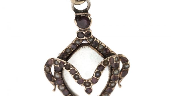 Antique Georgian Rock Crystal, Ruby and Pearl Locket Pendant, 15ct yellow gold, 18th century, Circa 1760s