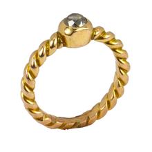 Old Cut Diamond Solitaire 18ct Gold Twisted Pinky Ring; 0.45 carat old mine-cut diamond collet set on a twisted 18ct yellow gold shank