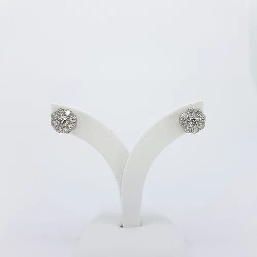 Vintage 1.20ct Old Cut Diamond Flower Cluster Stud Earrings