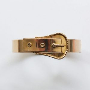 Antique Victorian 18ct Gold Buckle Bracelet; French 19th century gold bracelet with a buckle design, crafted from 18ct yellow gold
