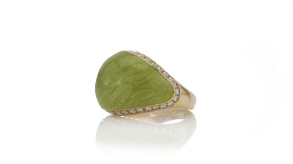Fabergé Green Enamel, Diamond, 18ct Gold Limited Edition Domed Cocktail Ring