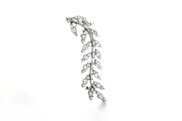 Old Cut Diamond and Platinum Spray Brooch; set with 5.80 carats of antique old cut diamonds, with later platinum setting