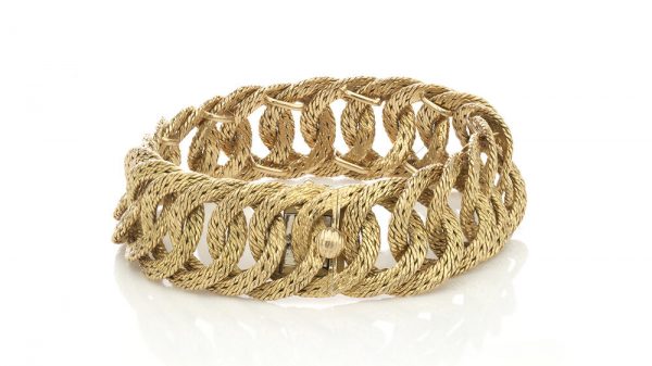Georges L'enfant Vintage 18ct Yellow Gold Woven Bracelet; with interlocking circular woven links. Made in France, Circa 1970s