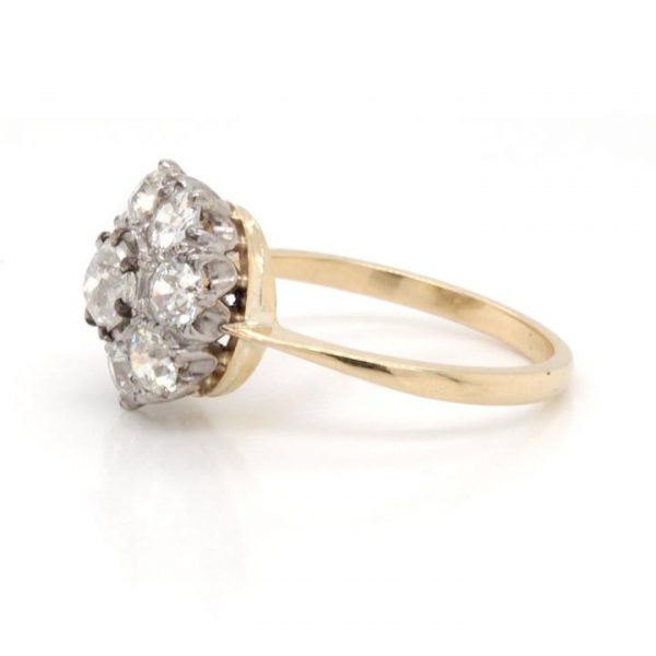 Antique Old Cut Diamond Cluster Ring; set with 1.40cts old cut diamonds, colour H/I, clarity VS, in 18ct yellow gold