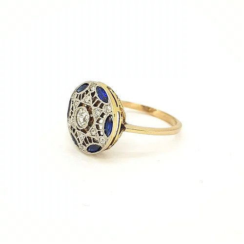 Vintage Sapphire and Diamond Circular Star Cluster Ring