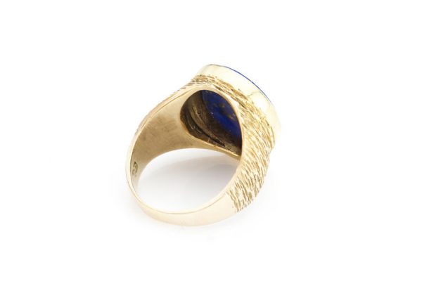Vintage Gents Lapis Lazuli and 18ct Yellow Gold Oval Seal Ring, with seal "Si Je Puis", French for "If I May". Circa 1970s