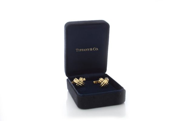 Tiffany and Co 18ct Yellow Gold Cross Cufflinks; pair of vintage Tiffany & Co 18ct yellow gold cufflinks, in original box. Made in 1992