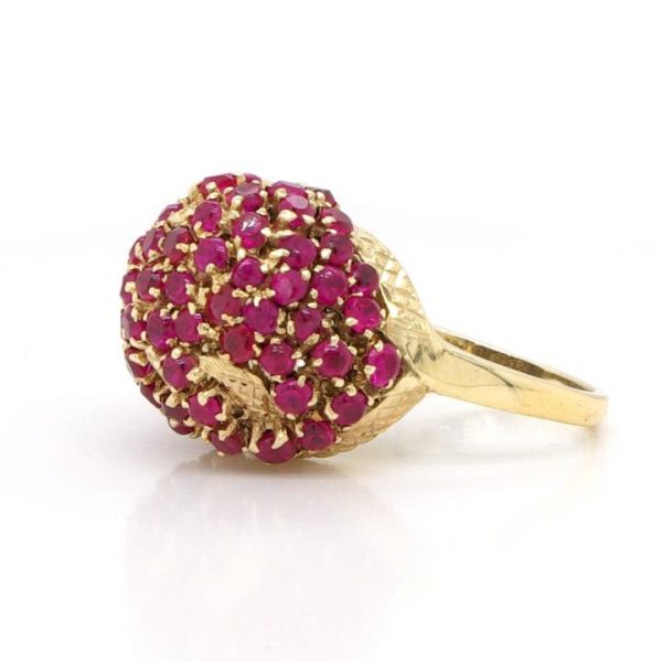 Vintage Russian Ruby and 14ct Yellow Gold Bombe Ring