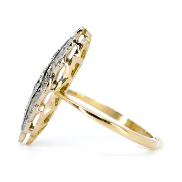 Art Deco Antique Rose Cut Diamond Navette Shaped Ring
