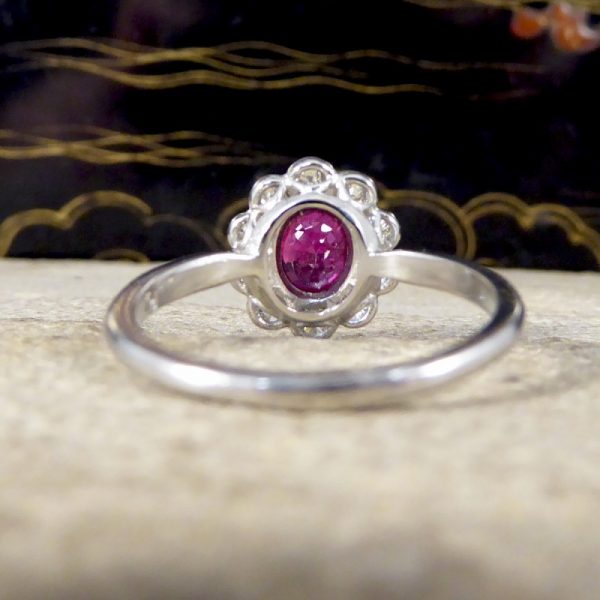 Art Deco Style 0.80ct Ruby Diamond Cluster Ring