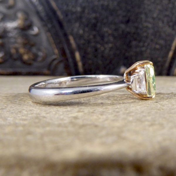 Fancy Light Green 2.40ct Diamond and White Diamond Three Stone Ring