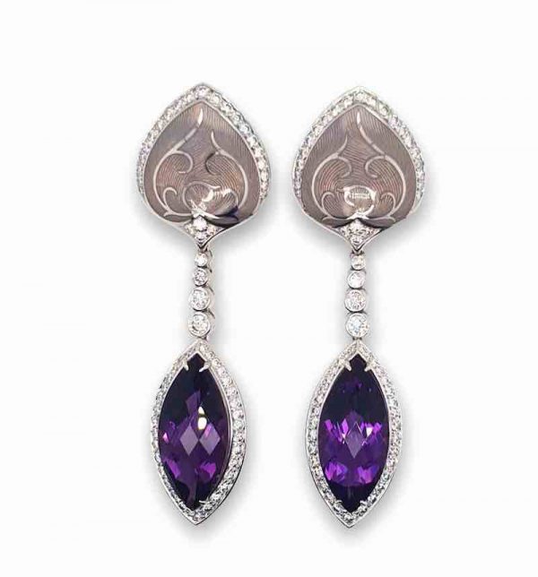Fine Amethyst diamond drop earrings