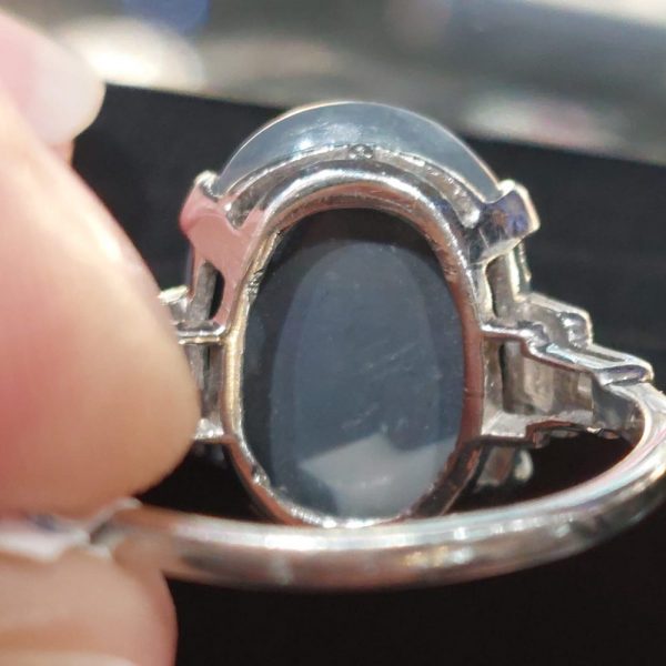 Antique Art Deco Black Opal Ring with Diamonds