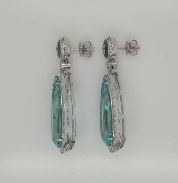 Modern 27.31ct Mint Beryl and Diamond Drop Earrings