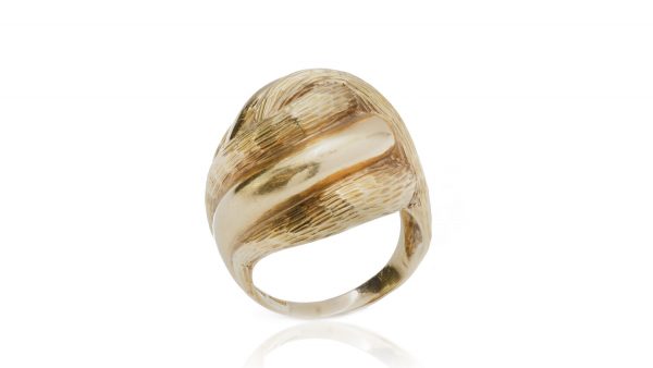Tiffany and Co Vintage 18ct Yellow Gold Domed Ring, with overlapping and alternated textured design, Made in Italy, Circa 1970s