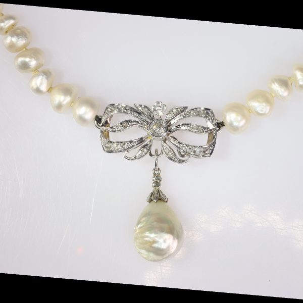 Vintage Swedish Diamond and Natural Pearl Necklace